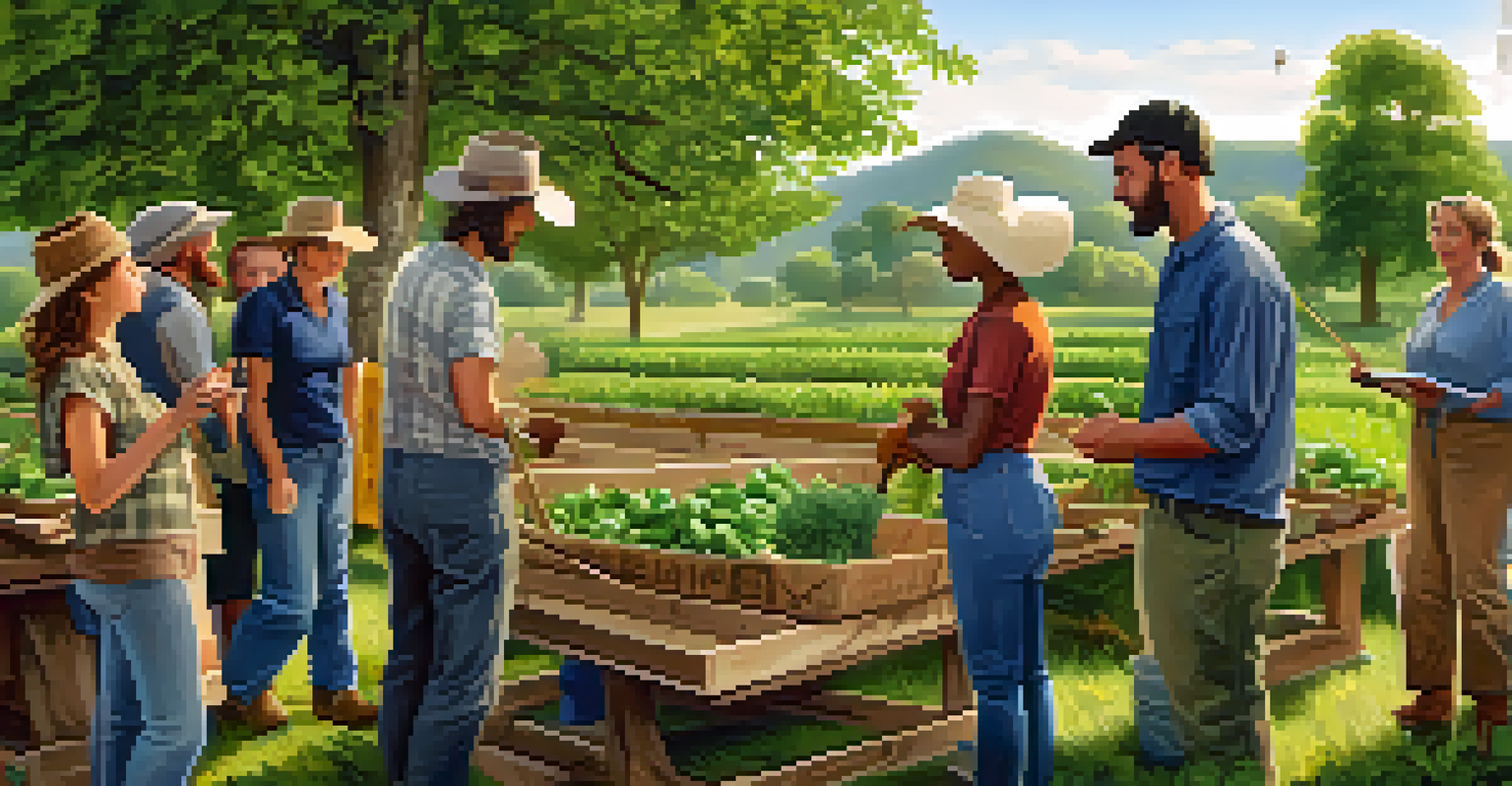 An outdoor workshop on organic farming with farmers learning from an expert in a lush green environment.