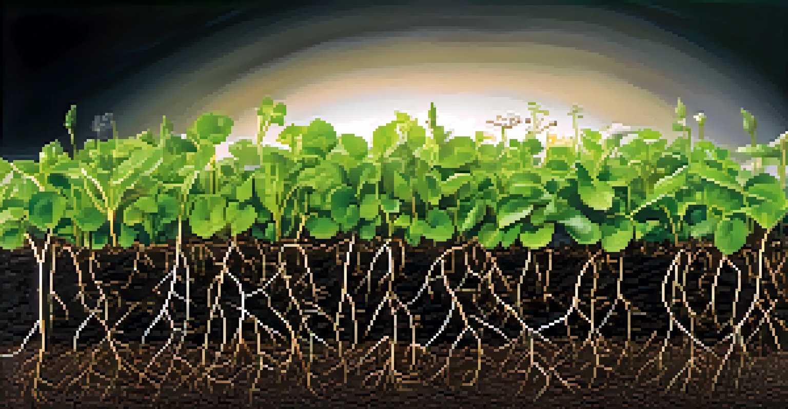 Close-up of enriched soil showing diverse plant roots and textures, representing the benefits of crop rotation.
