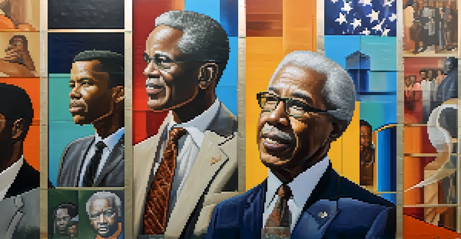 A colorful mural featuring civil rights activists from Missouri, showcasing important figures and symbols of justice.