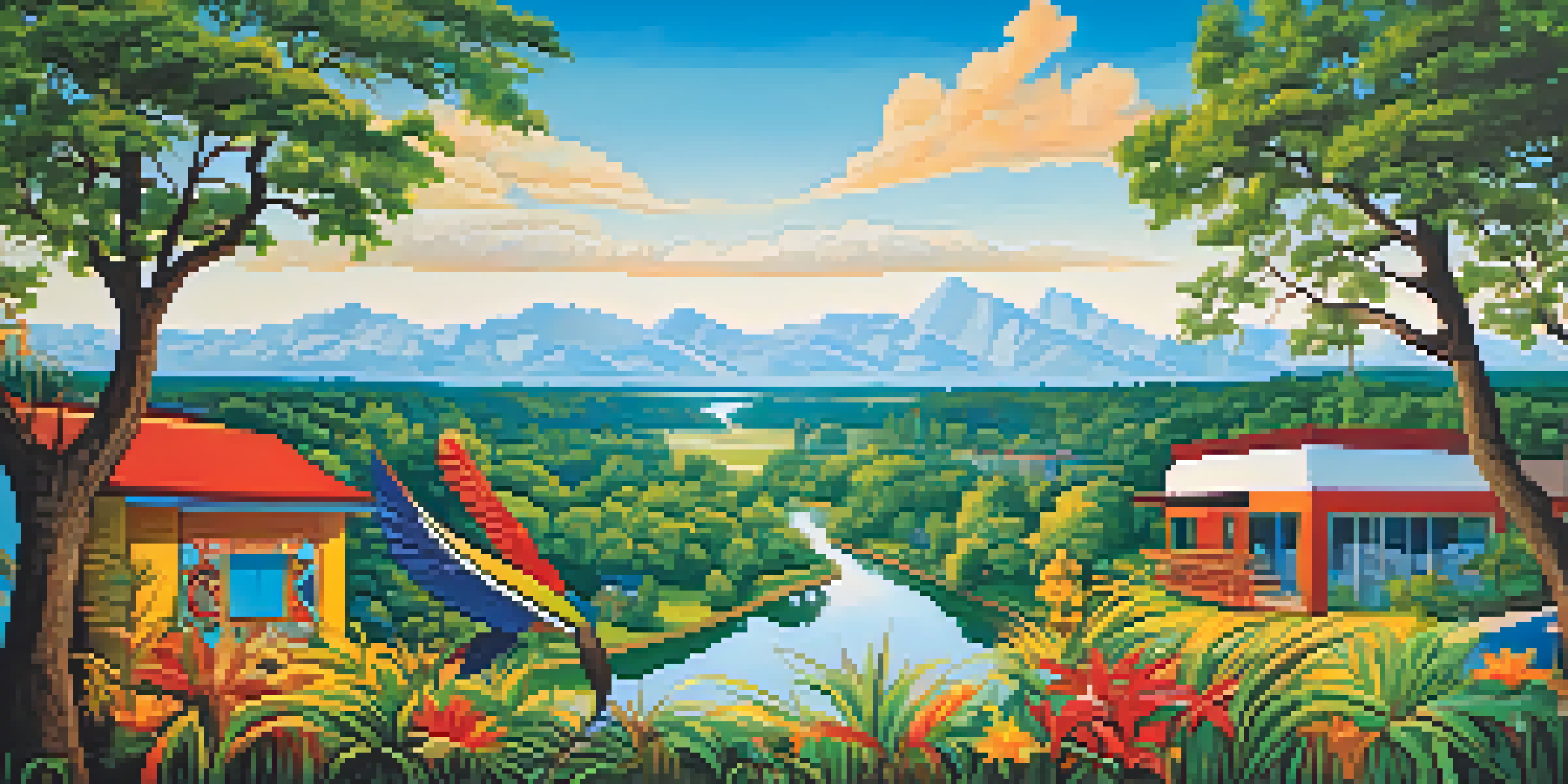 A colorful mural illustrating Missouri's artistic history, with traditional motifs and modern art elements against a blue sky.