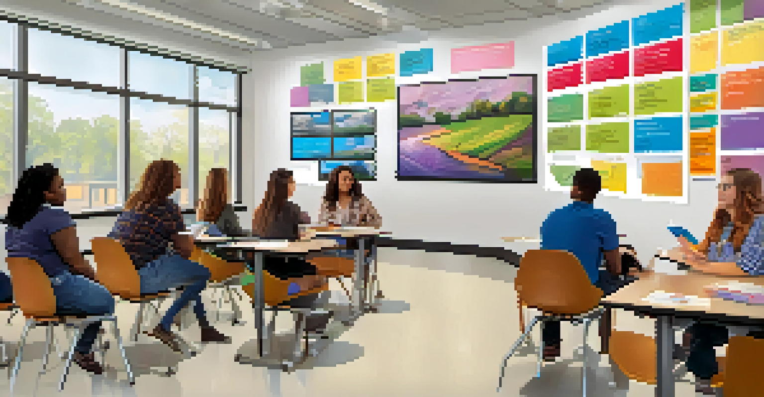 A modern classroom in a Missouri community college with students participating in a group discussion.