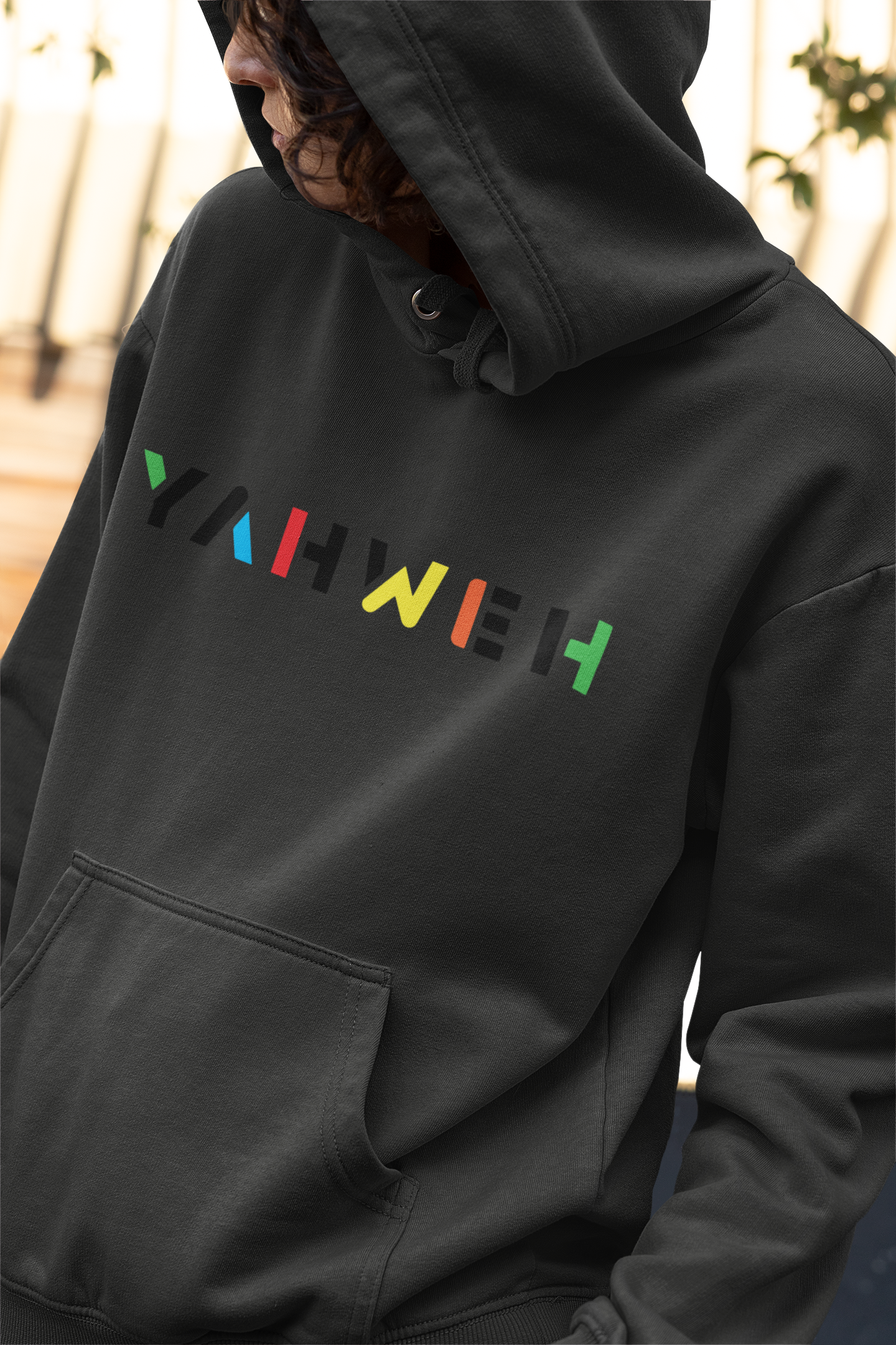 Dark hoodie with Yahweh text