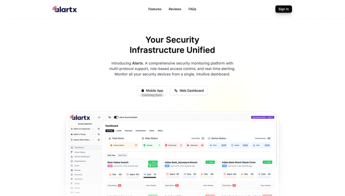 Comparison of central monitoring system and in-house security platform dashboards