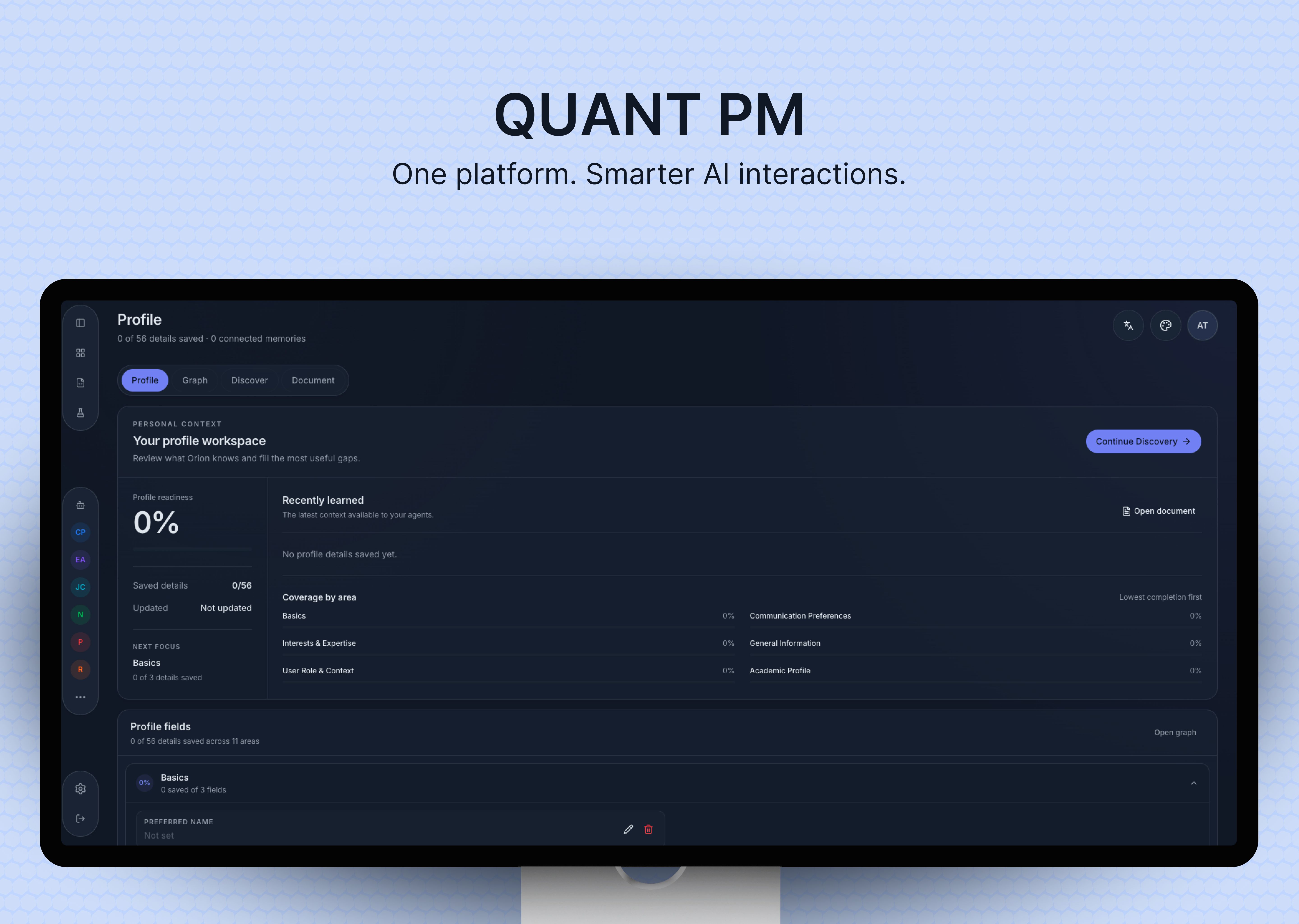 Quant PM profile and context workspace