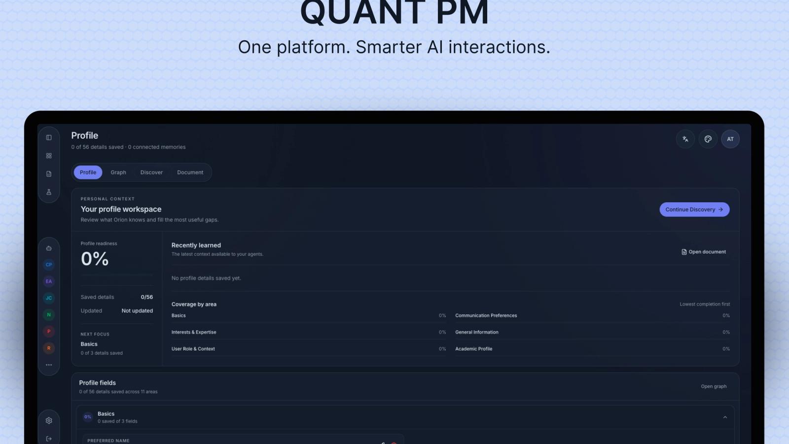 AI profile workspace interface