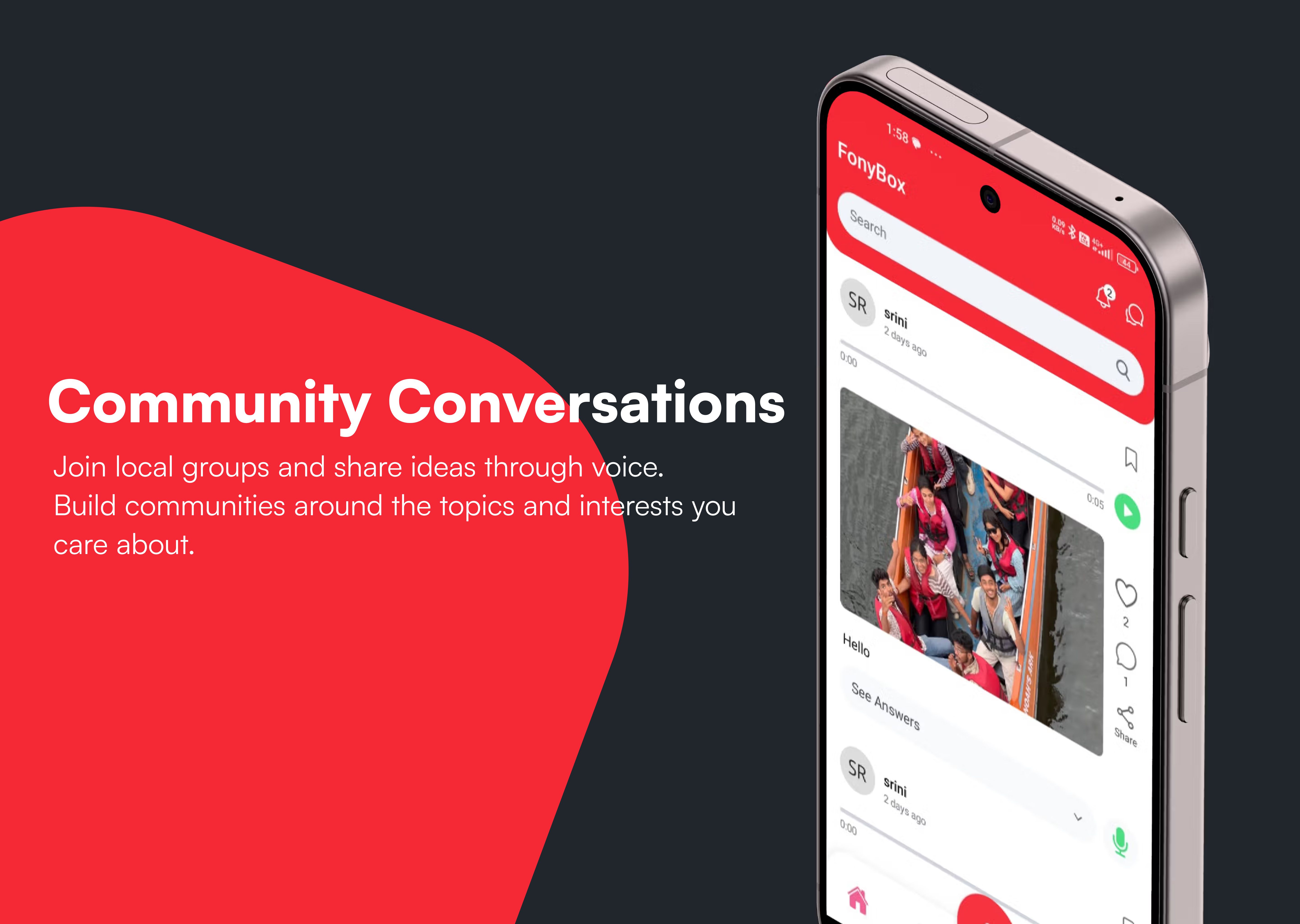 Fonybox: An Audio-First Platform for Local Communities & Shared Interests interface