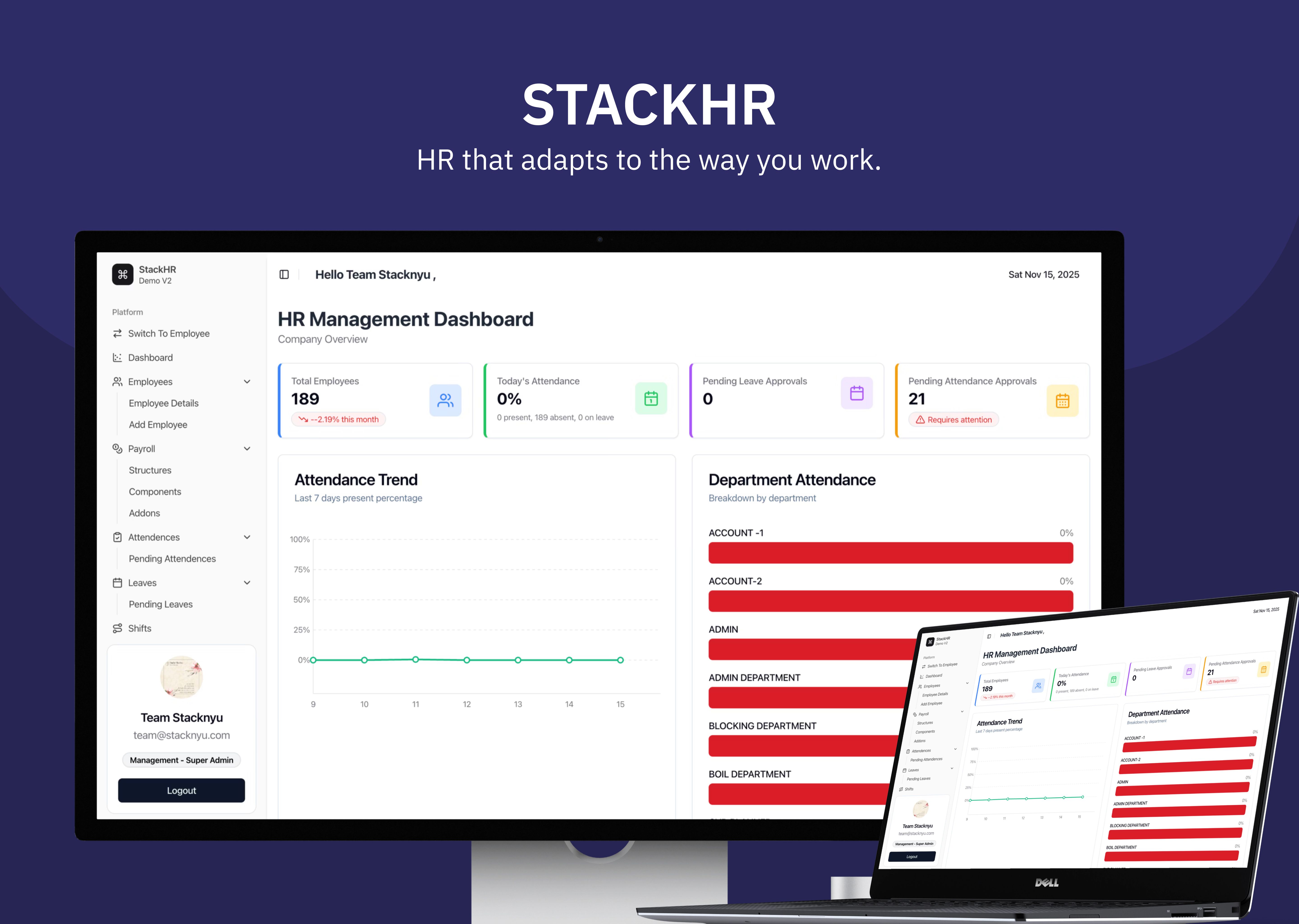 StackHR – A Fully Customisable HR Management System for Complex Organisations interface