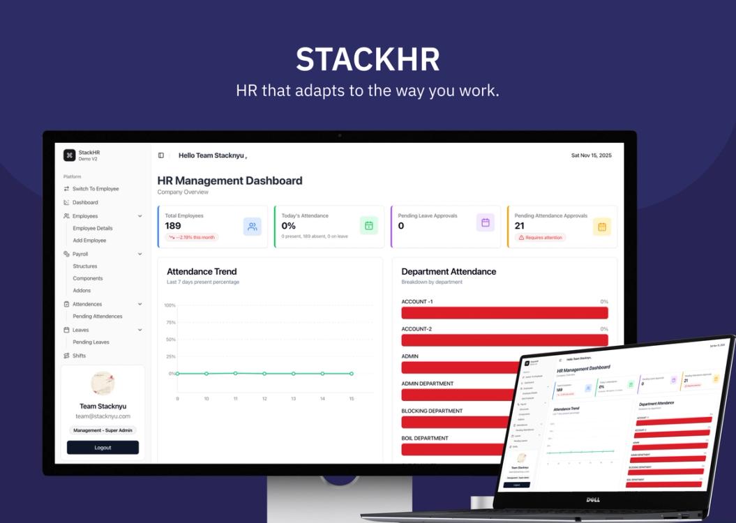 StackHR – A Fully Customisable HR Management System for Complex Organisations interface