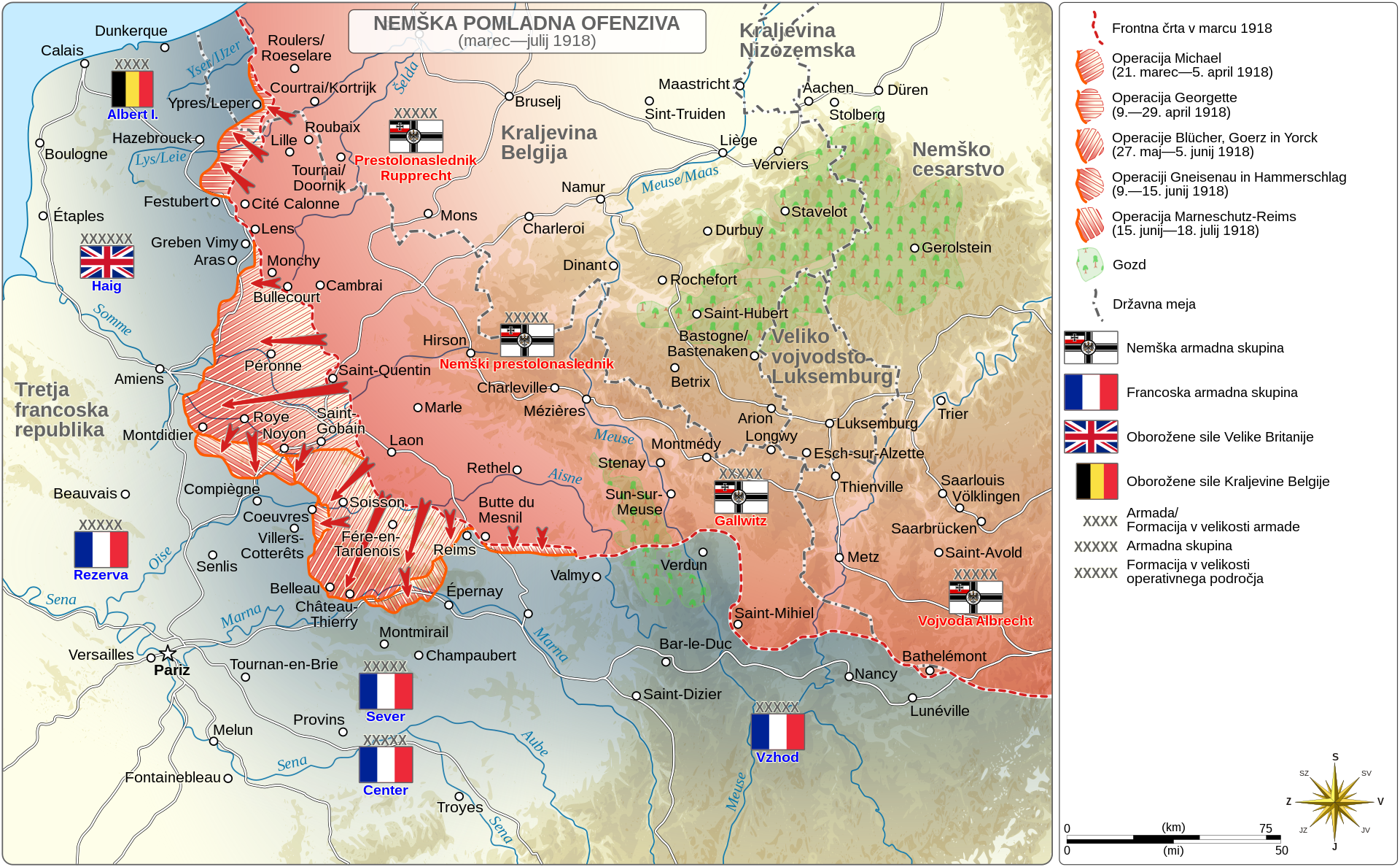 Map of the German Spring Offensive, 1918