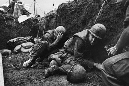 U.S. Marines in a trench at Khe Sanh Combat Base