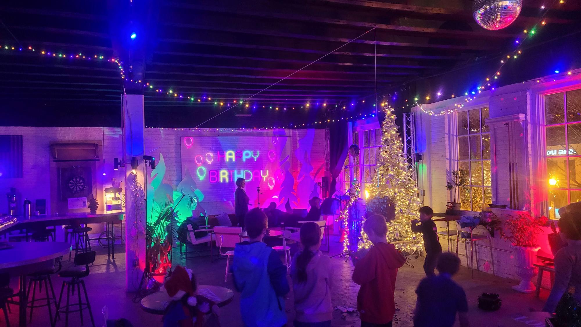 Birthday dance floor, LED wall aglow