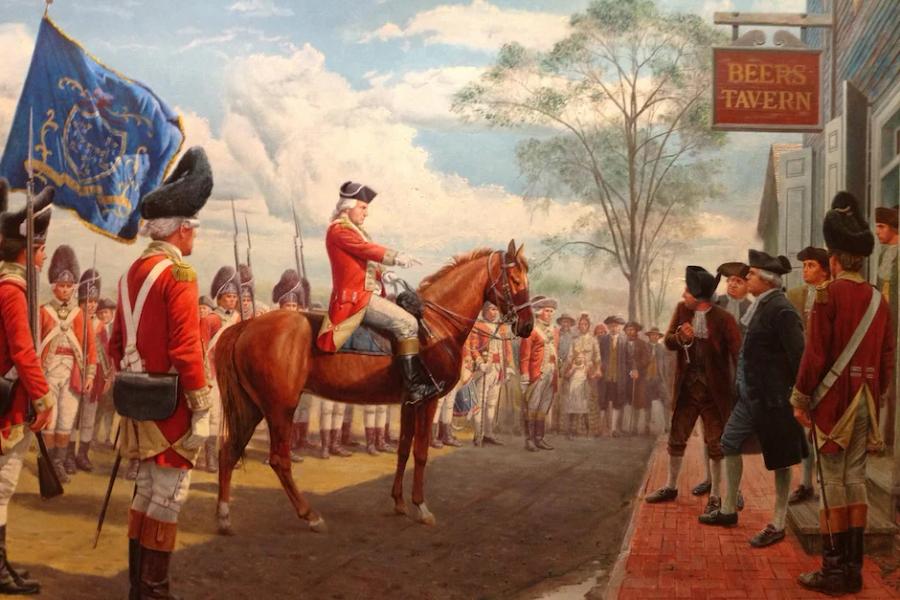 Portrait of Benedict Arnold demanding the keys to the Powder House.