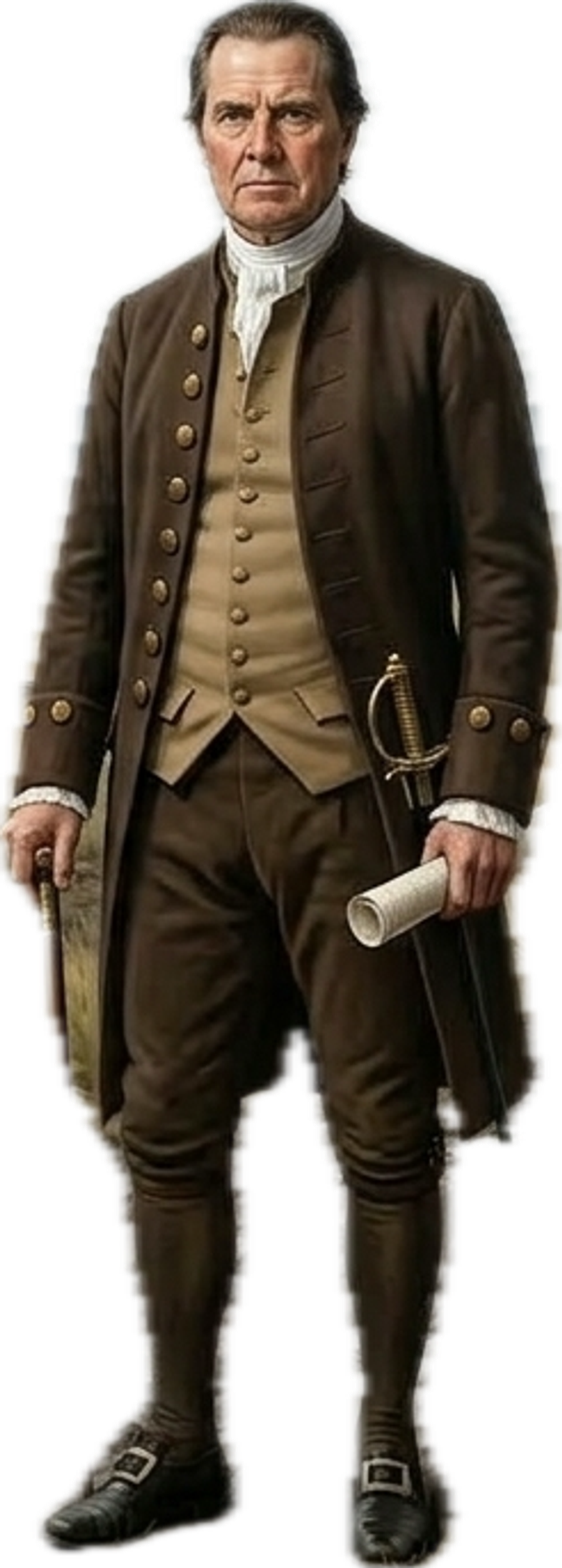 Portrait illustration of Roger Sherman holding a document and a book.