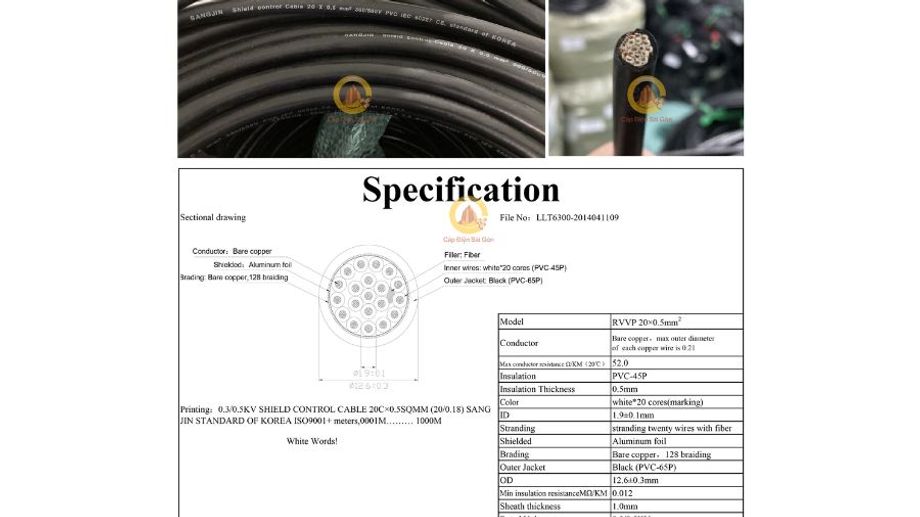 Cáp Điều Khiển Có Lưới Chống Nhiễu Sangjin 20 Core x 0,75 mm² (Sangjin RVVP 20x0,75mm²): Giải Pháp Hiệu Quả Cho Hệ Thống Điện Công Nghiệp
