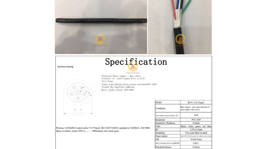 Cáp Điều Khiển Sangjin 5 Core x 1,25 mm² (Sangjin RVV 5x1,25mm²): Lựa Chọn Toàn Diện Cho Hệ Thống Công Nghiệp