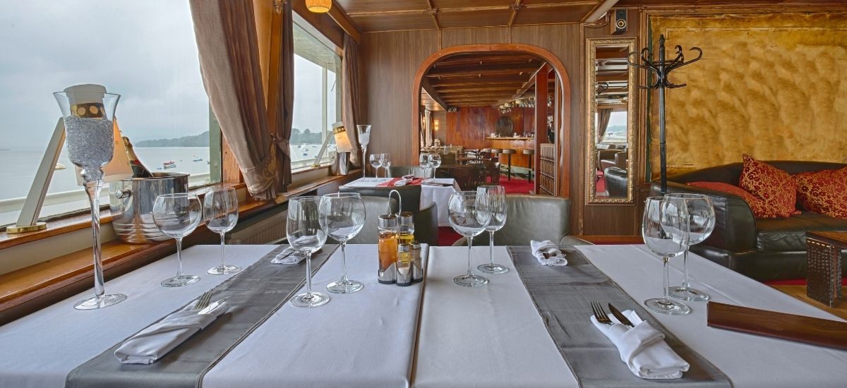 luxury plating of fine dining food in a beautiful restaurant