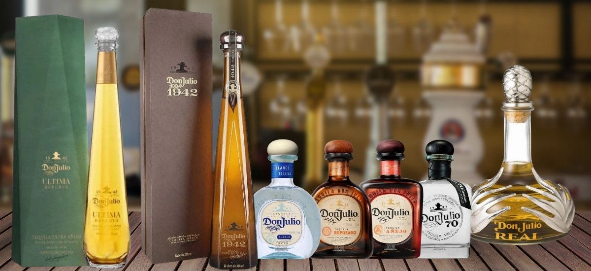 don julio line of tequilas across the bar