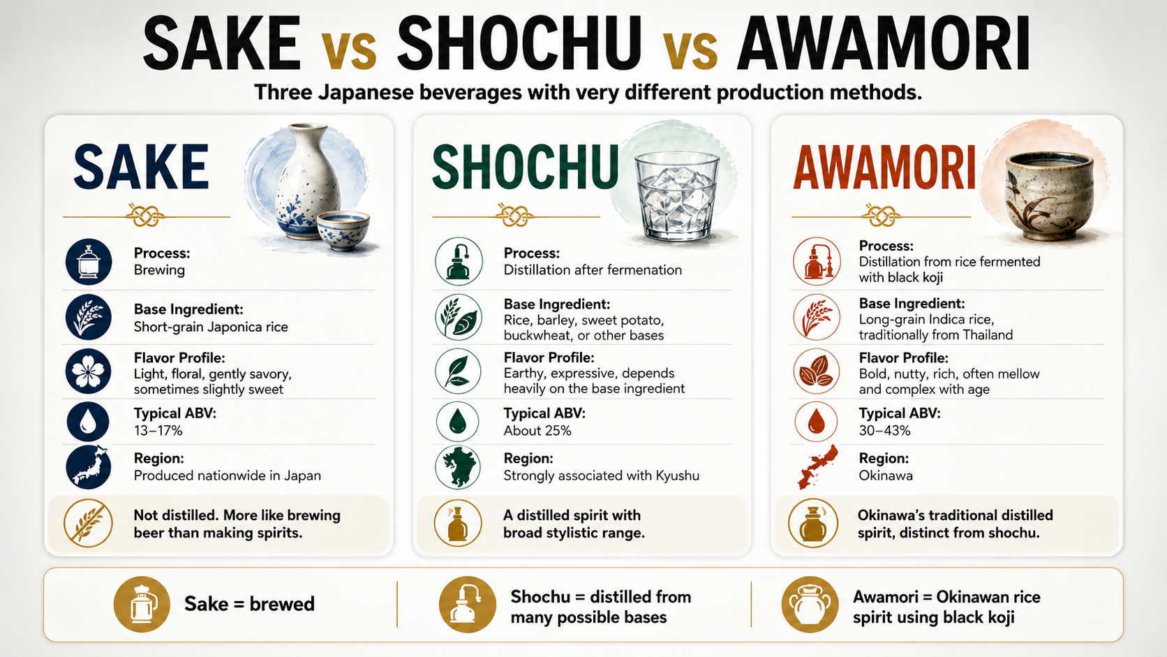difference between sake and shochu and awamori