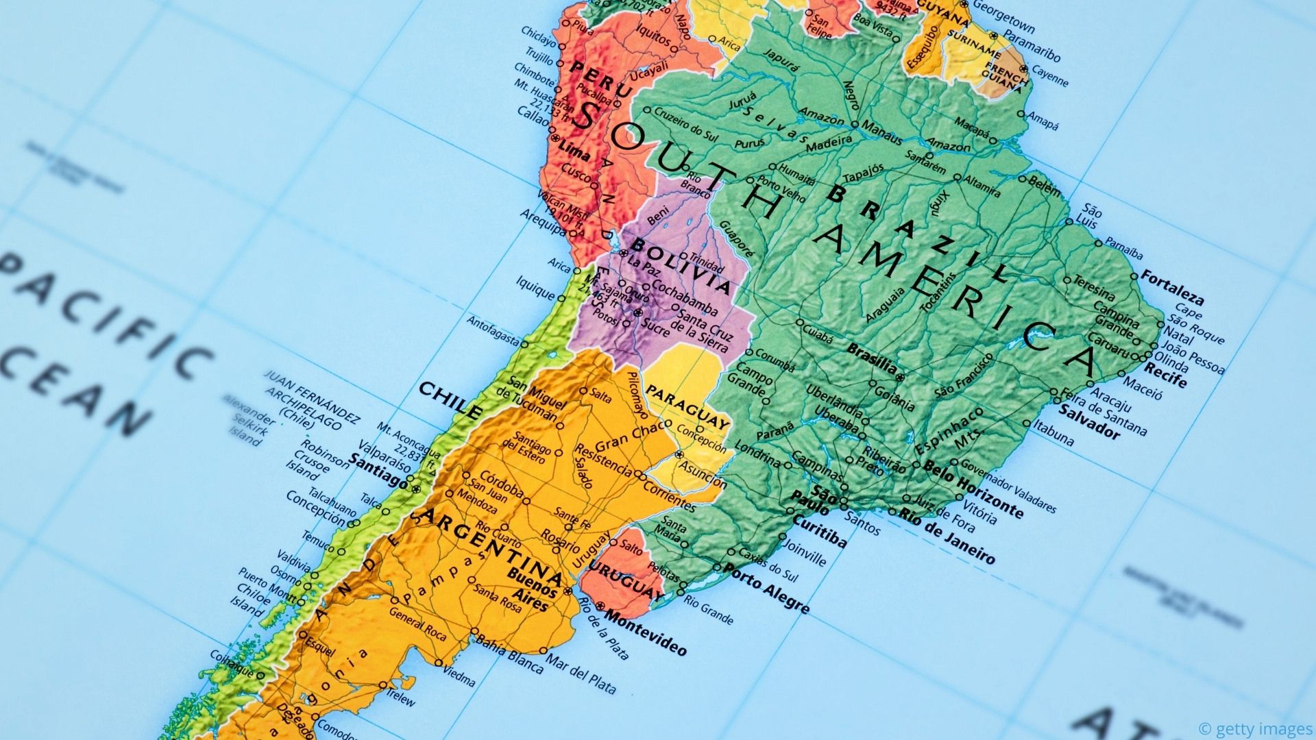 map of south america and the countries of argentina and chile