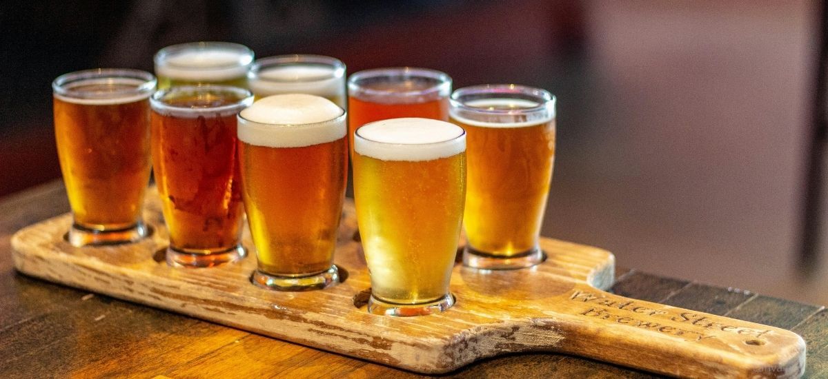 craft beers on a flight tray