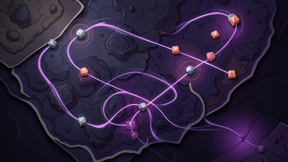 Abstract editorial map showing several troop routes converging on shared objectives.