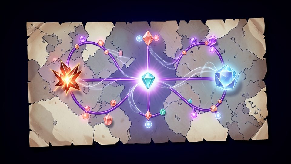 Editorial illustration representing Sword x Staff: Optimizing Class Combinations for Efficient Progression in Sword x Staff.