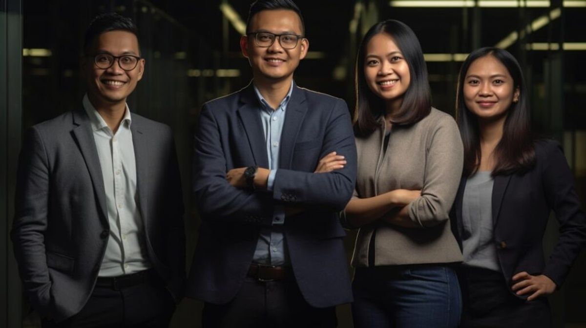 Four dedicated offshored members of an Asian eCommerce back-office BPO team, located in a vibrant Philippine office, radiate enthusiasm and eagerness to help businesses flourish.