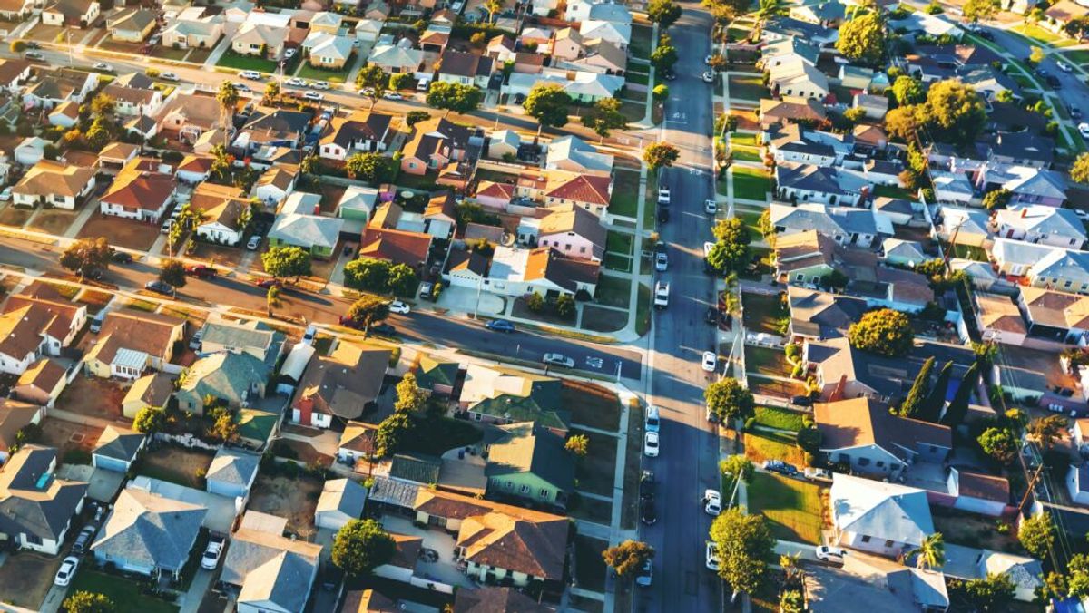 industries affected by recession, aerial view of of a residential neighborhood in LA