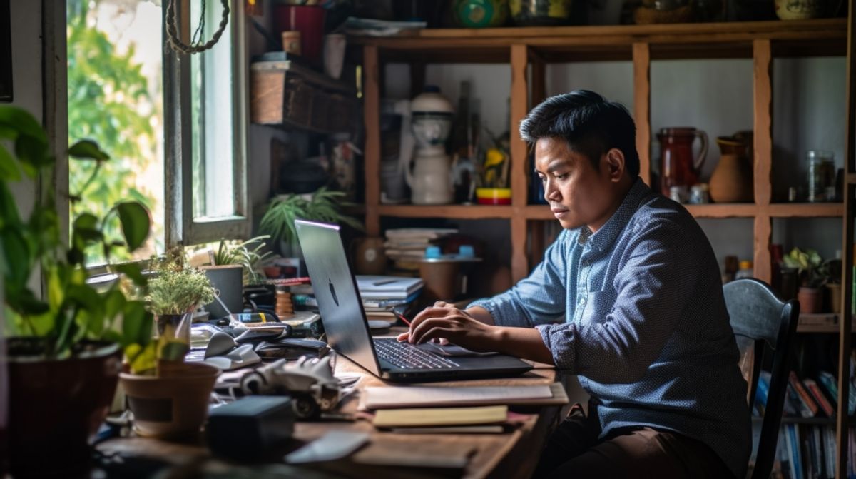 An image of a Filipino remote worker in their home office