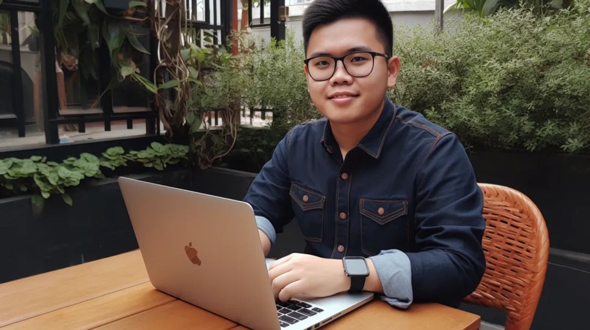 Asian man on laptop