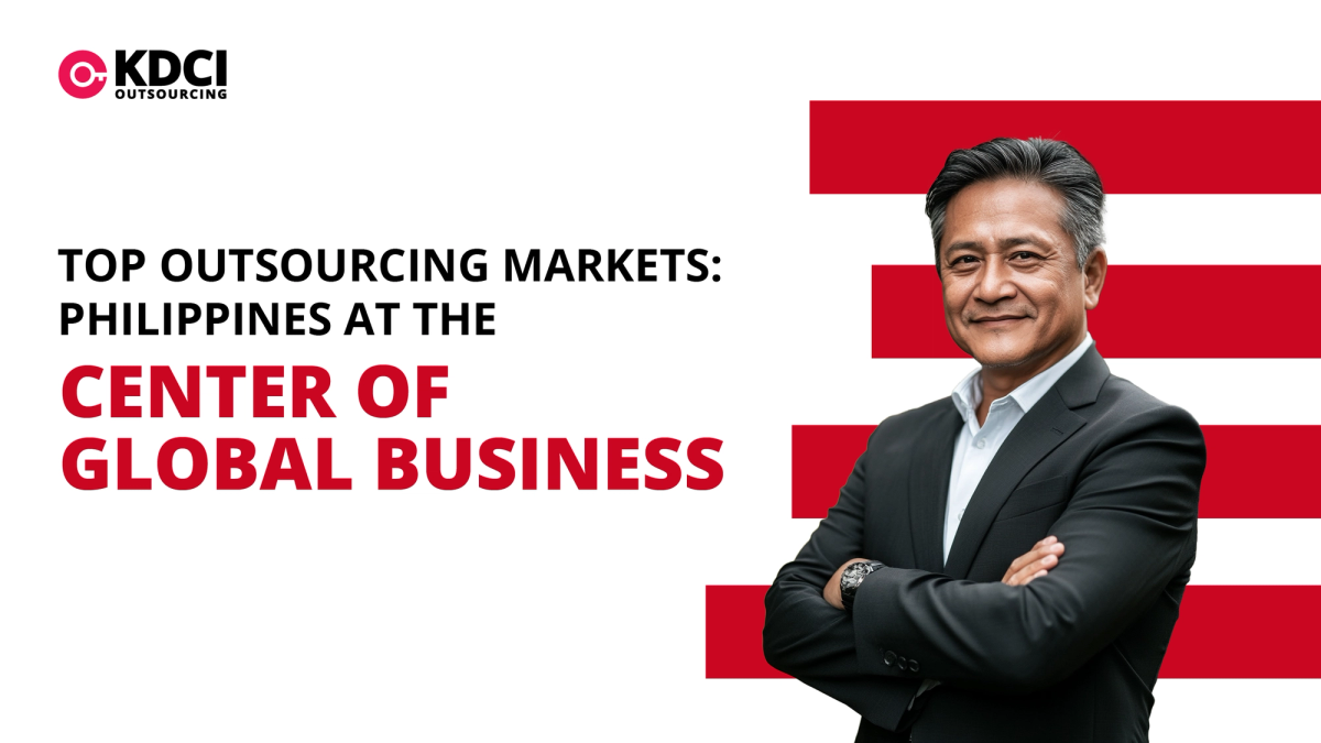 man next to text "Top Outsourcing Markets"
