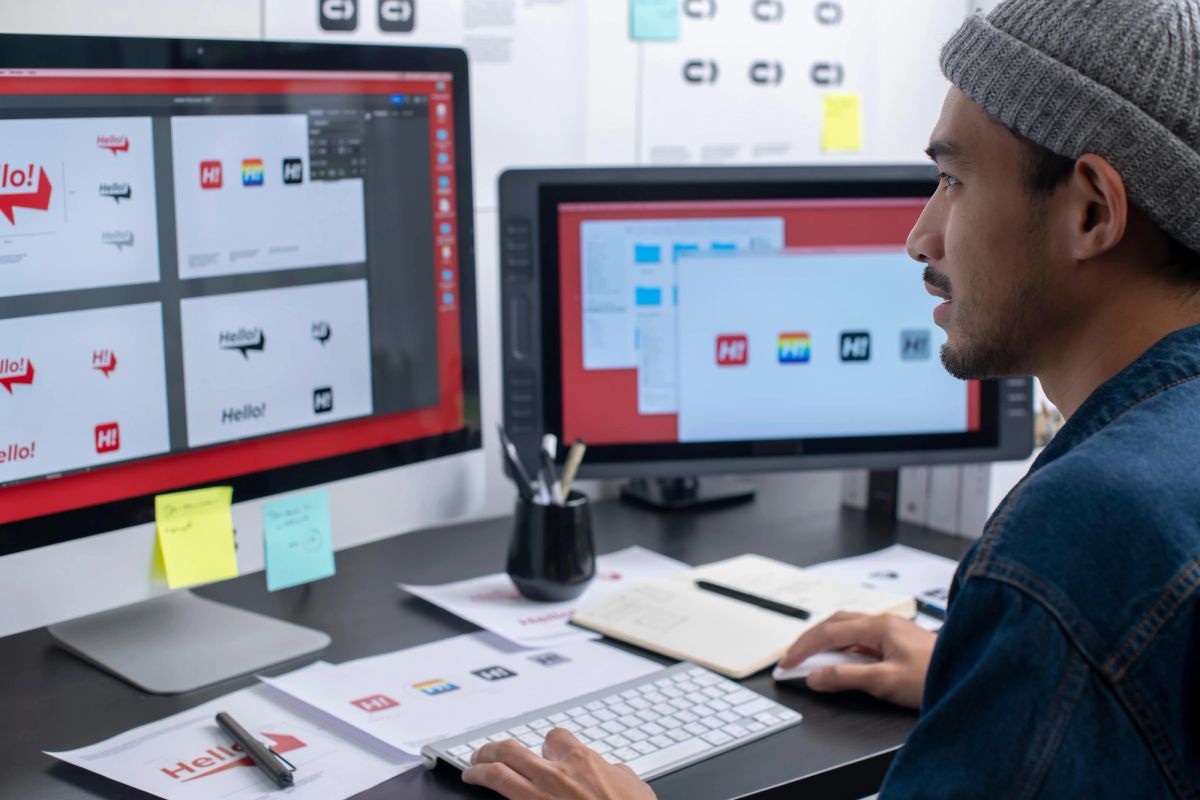 man with beanie designing logos
