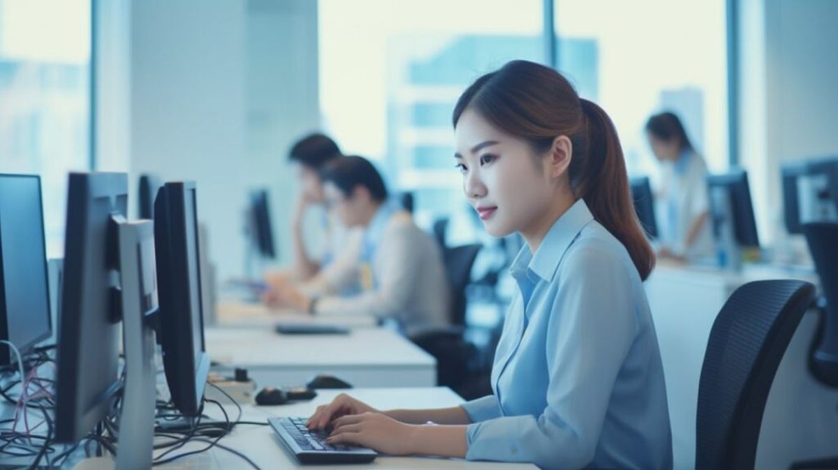 asian woman on computer