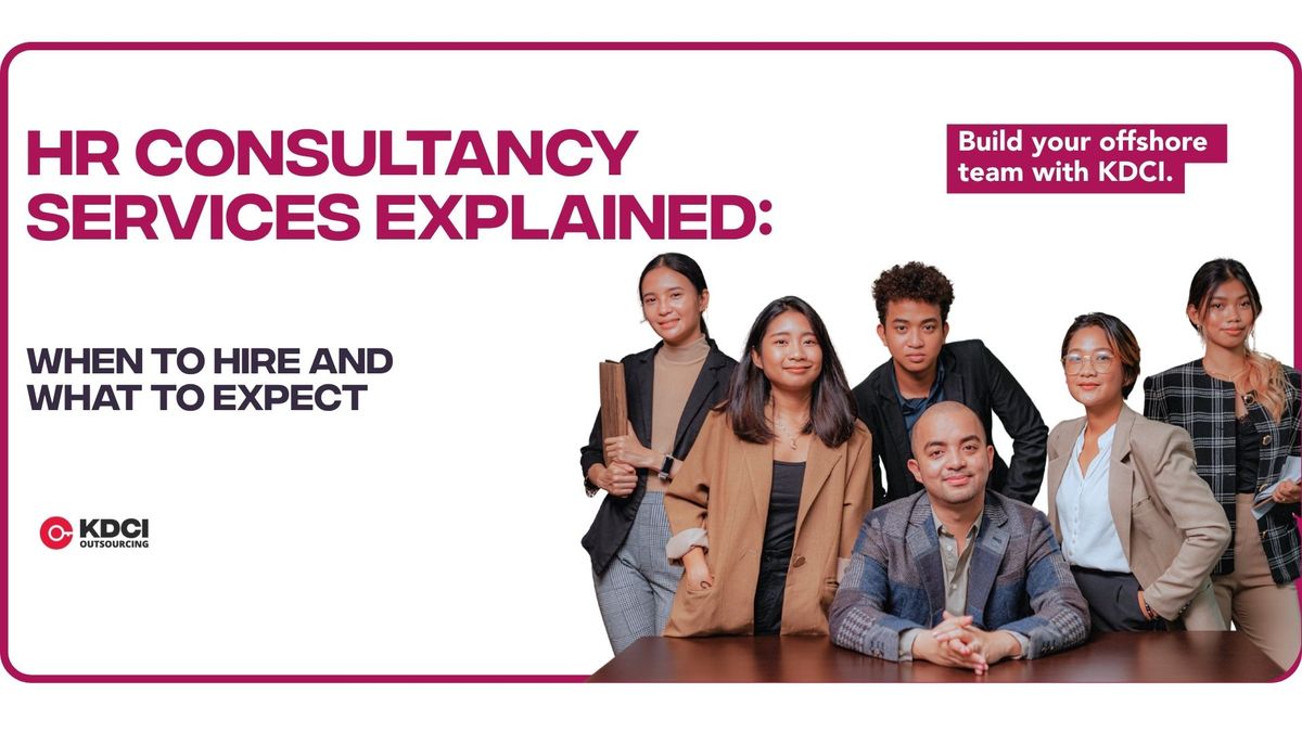 corporate professionals next to text "HR Consultancy Services Explained: When to Hire and What to Expect" with KDCI logo