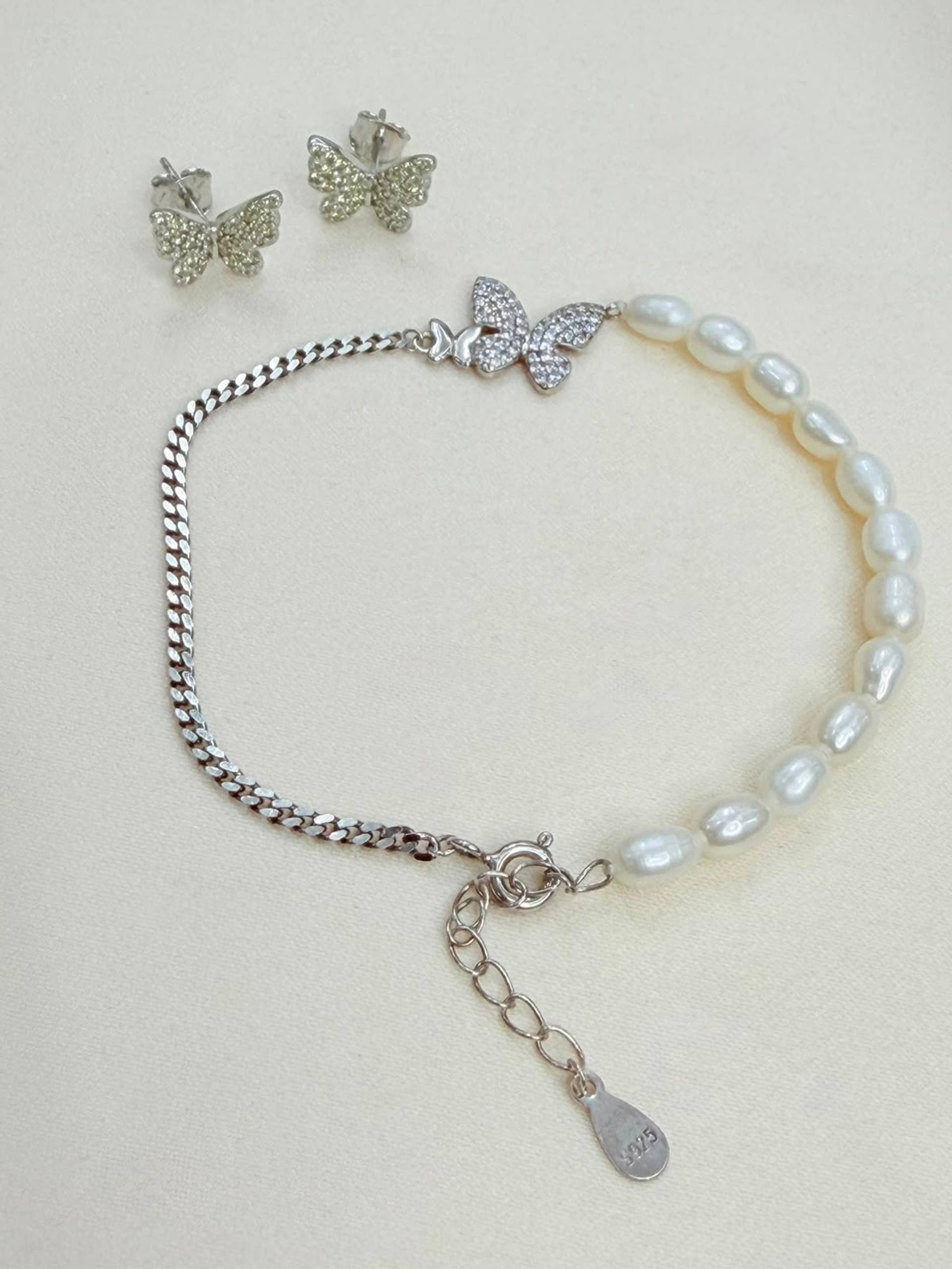 Set Mariposas y Perlas de plata 925