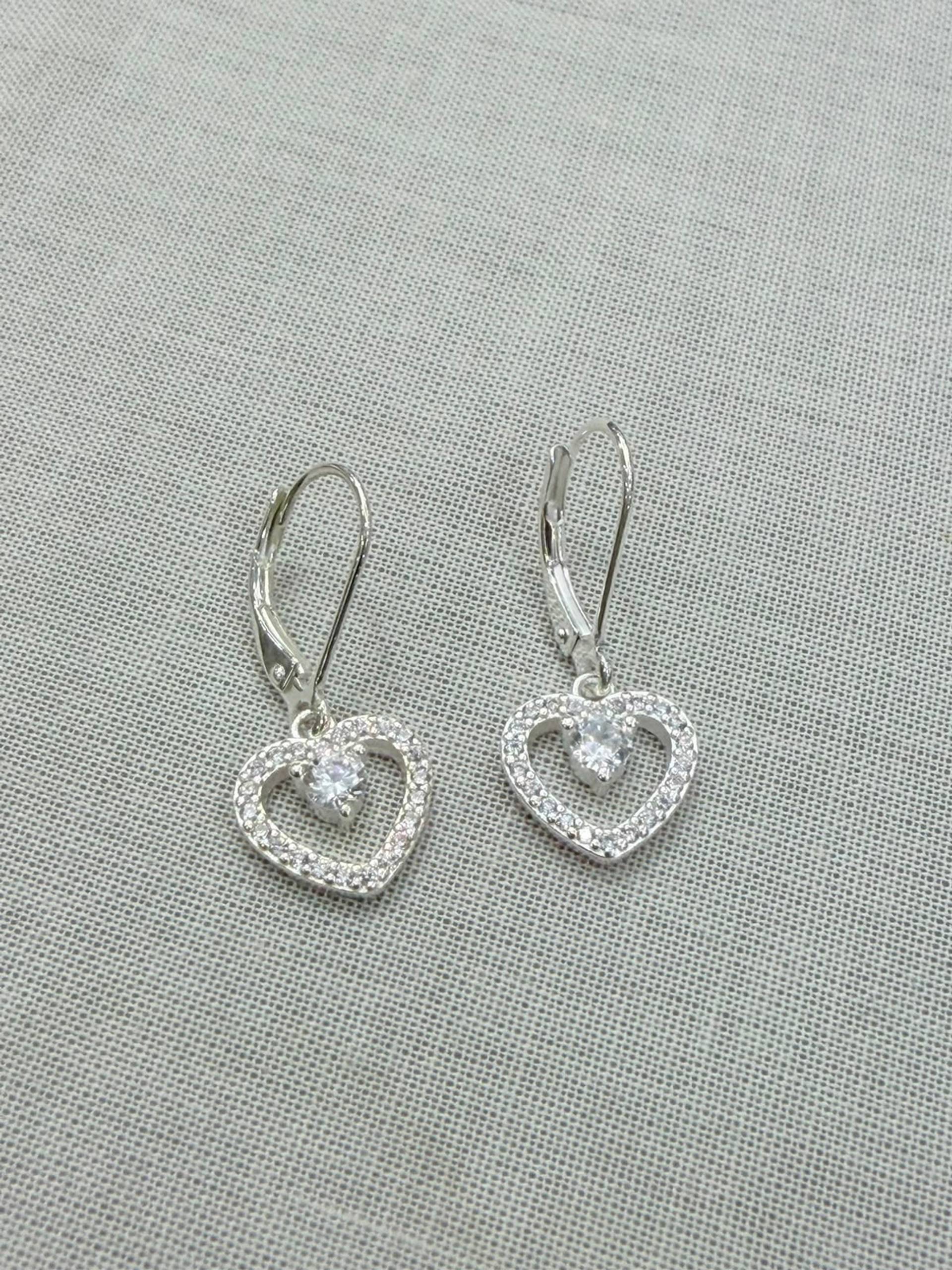 Arocolgantes de plata 925 con doble corazón pavé