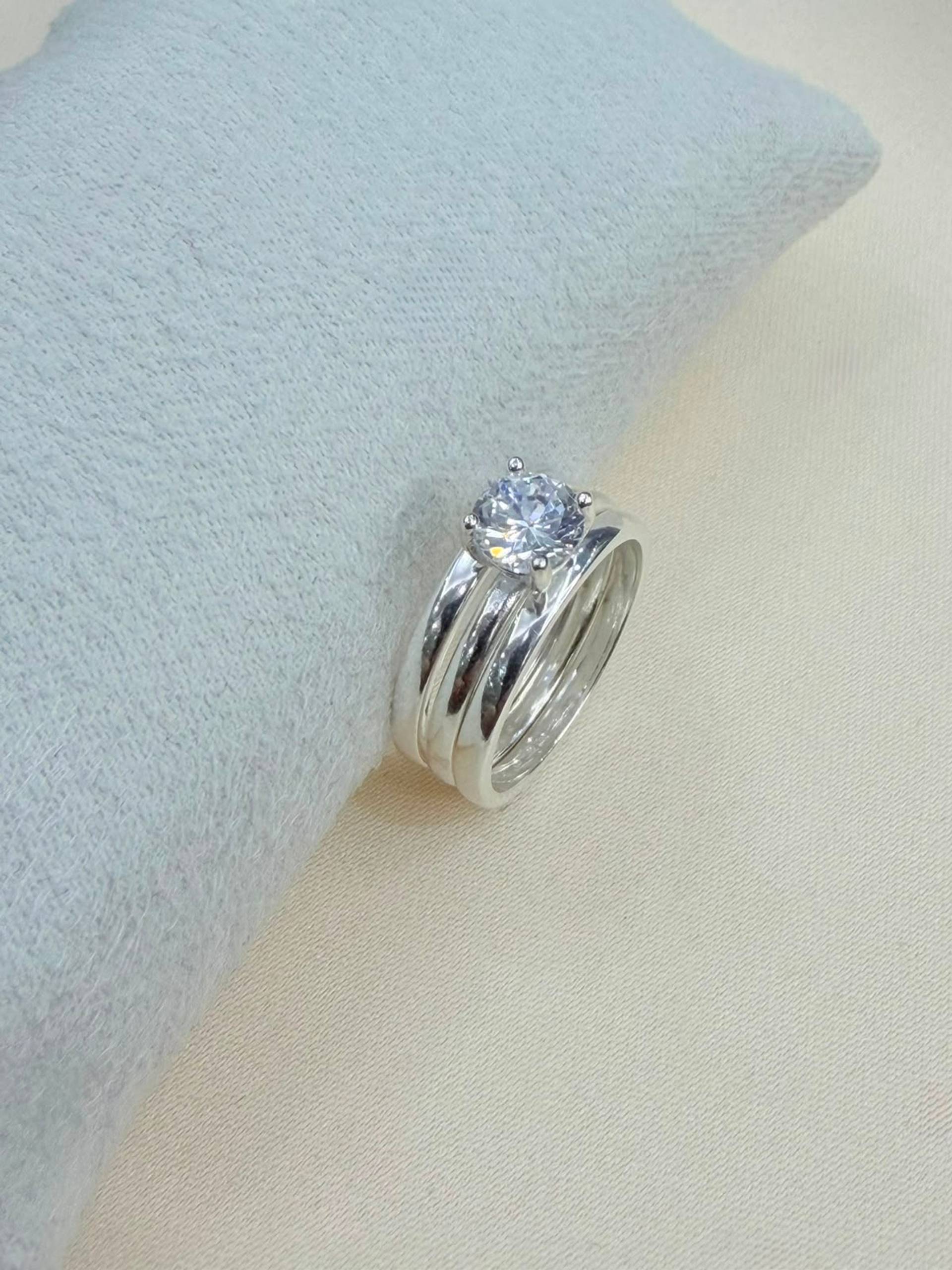 Triple Anillo de Compromiso de plata 925