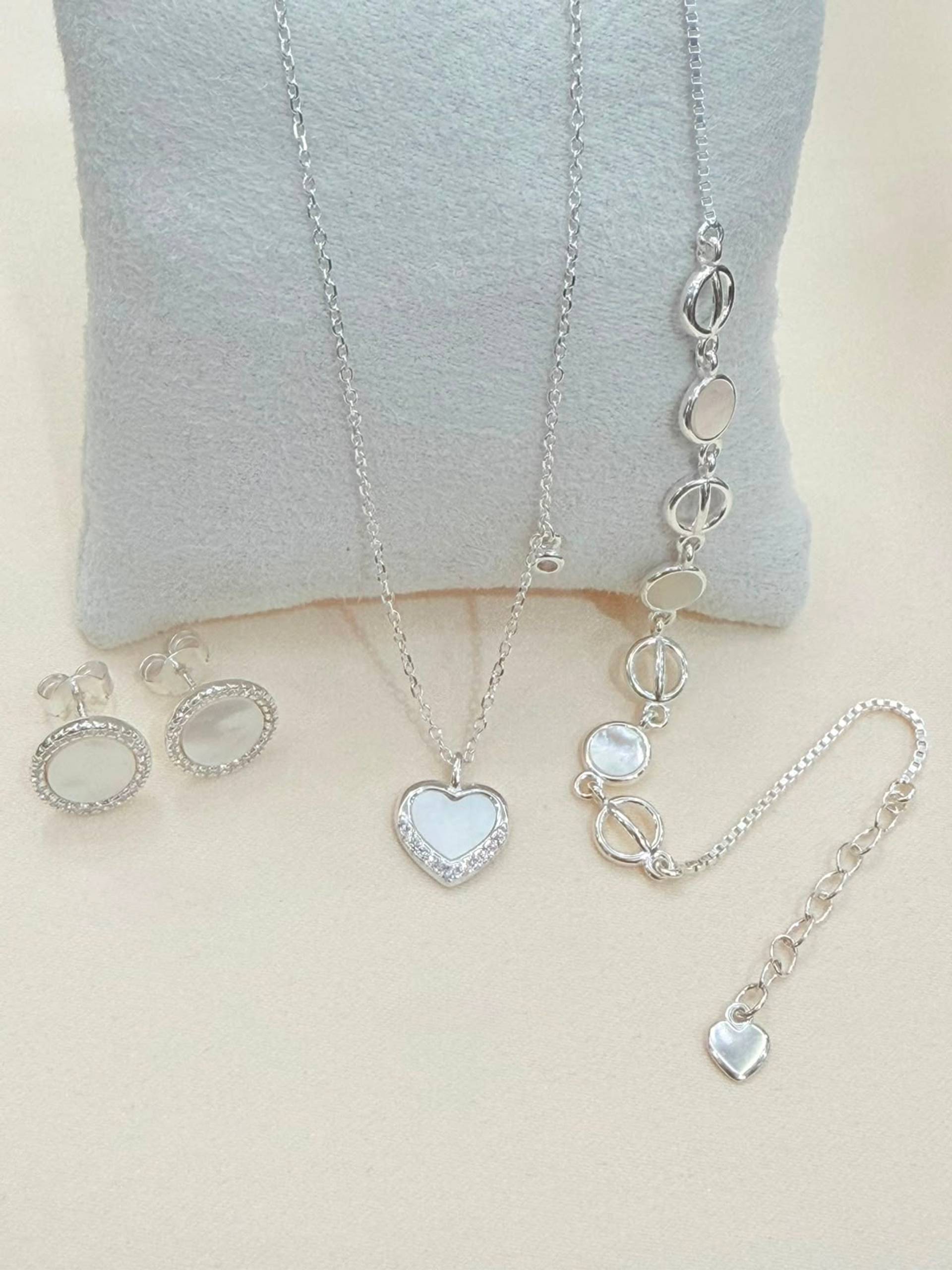 Set Corazón Nacarado de plata 925
