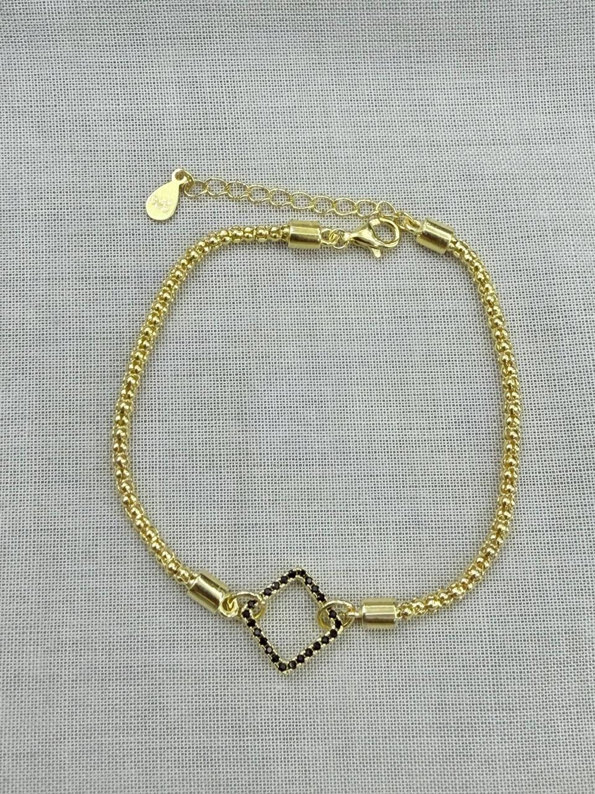 Pulsera mujer, diseño rombo con piedritas de circones negro