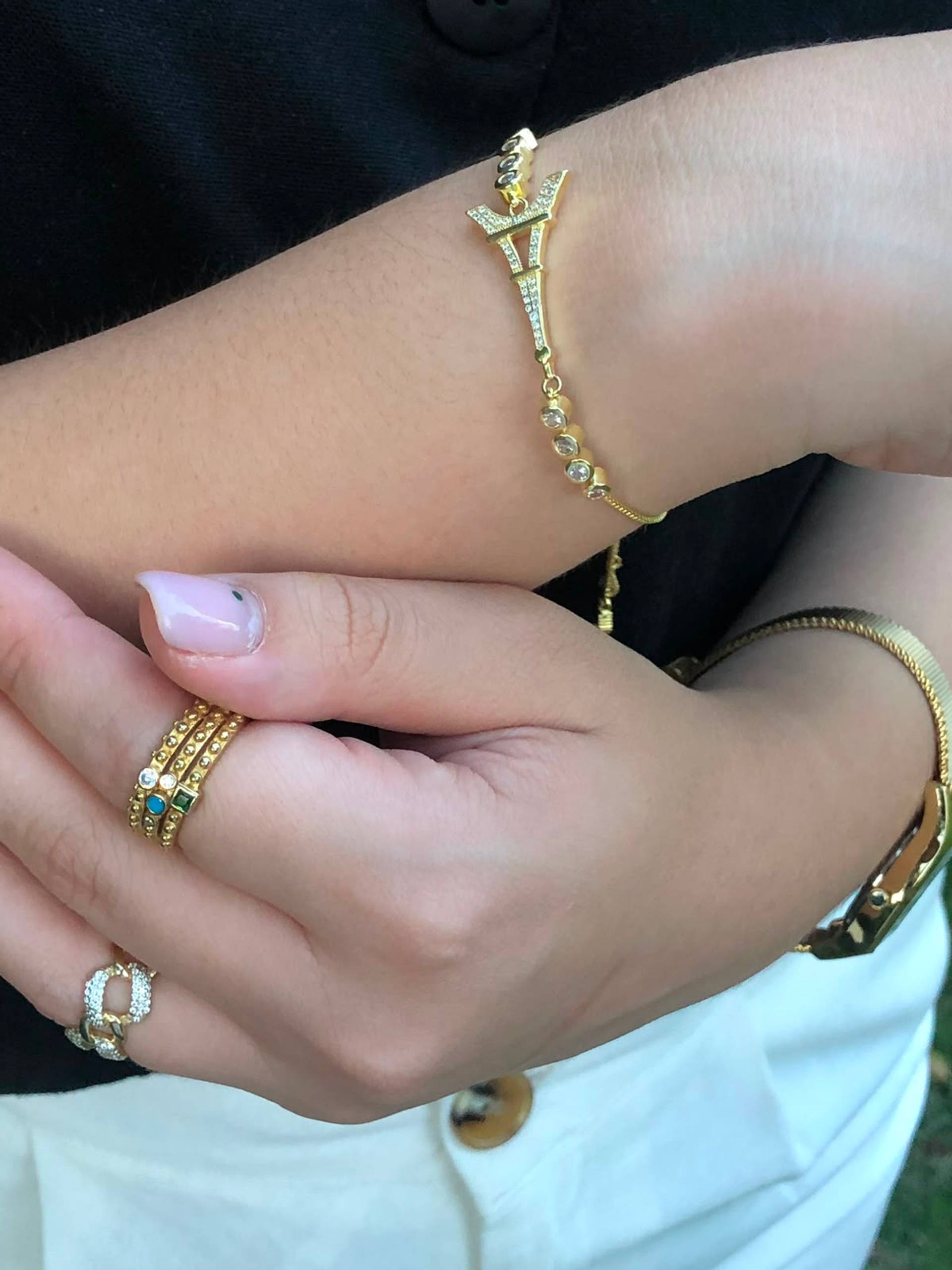 Pulsera diseño Torre Eifel, de plata bañadas en oro, cierre ajustable