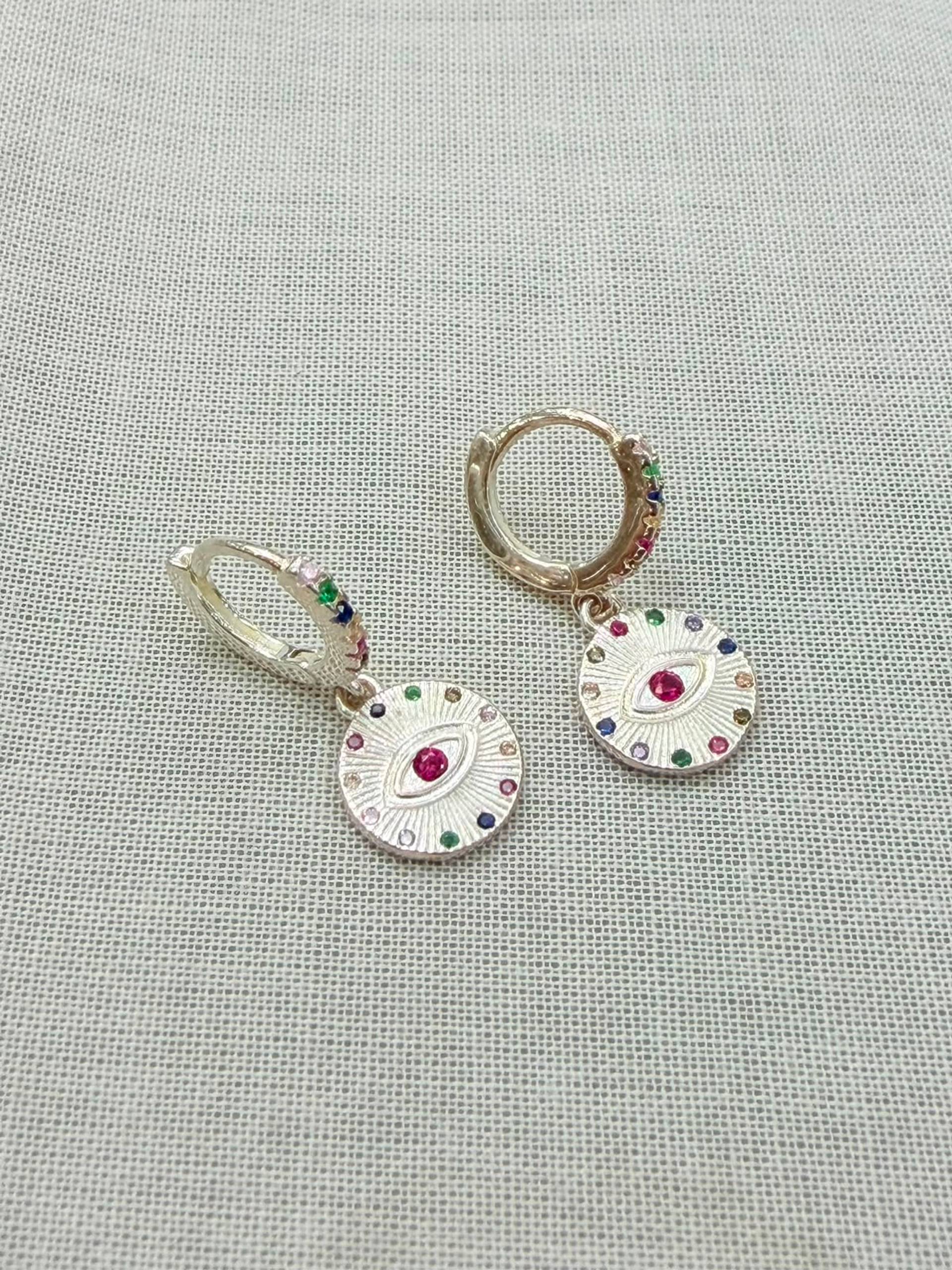 Argollas colgantes de plata 925 con medallón multicolor