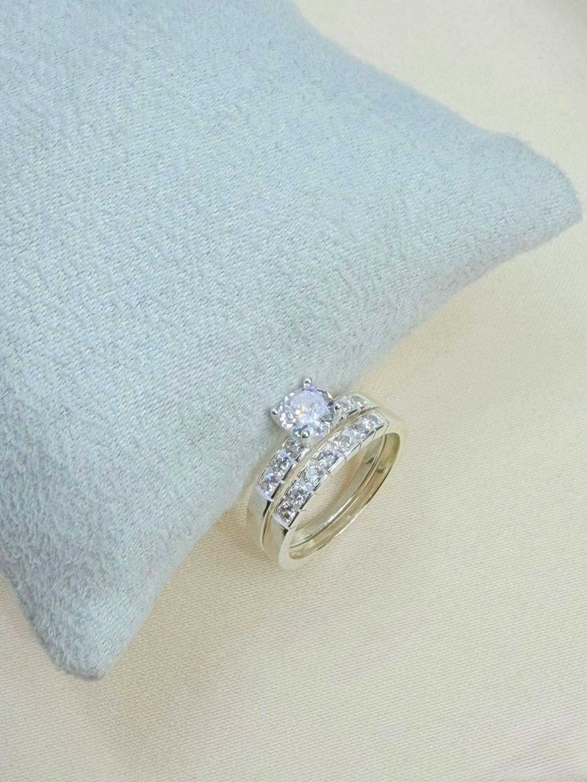 Doble Anillo de Compromiso de plata 925