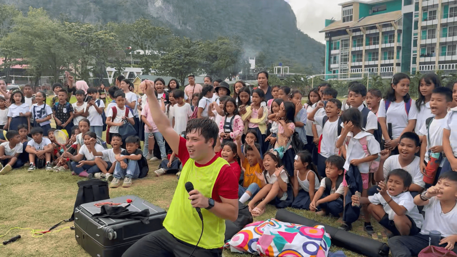 An outdoor performance for a school in the Philippines