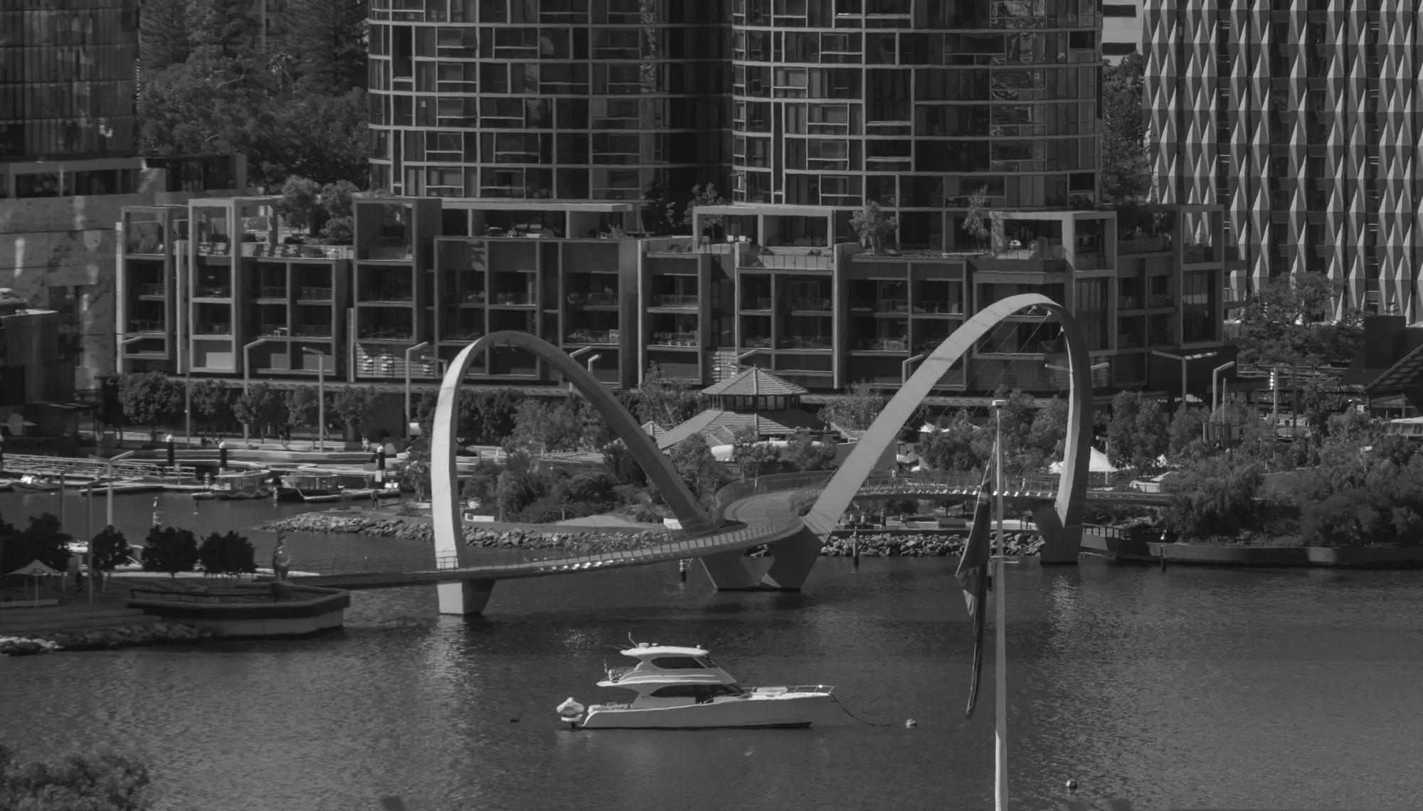 Elizabeth Quay on the Perth waterfront at dusk