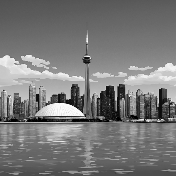 The Toronto skyline with the CN Tower, seen across the water.