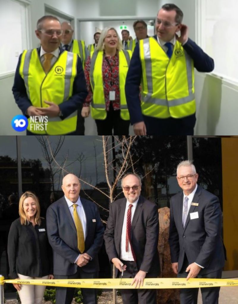 Ten News First footage of the Premier touring the laboratory, above the ribbon cutting at the Intertek Minerals opening.