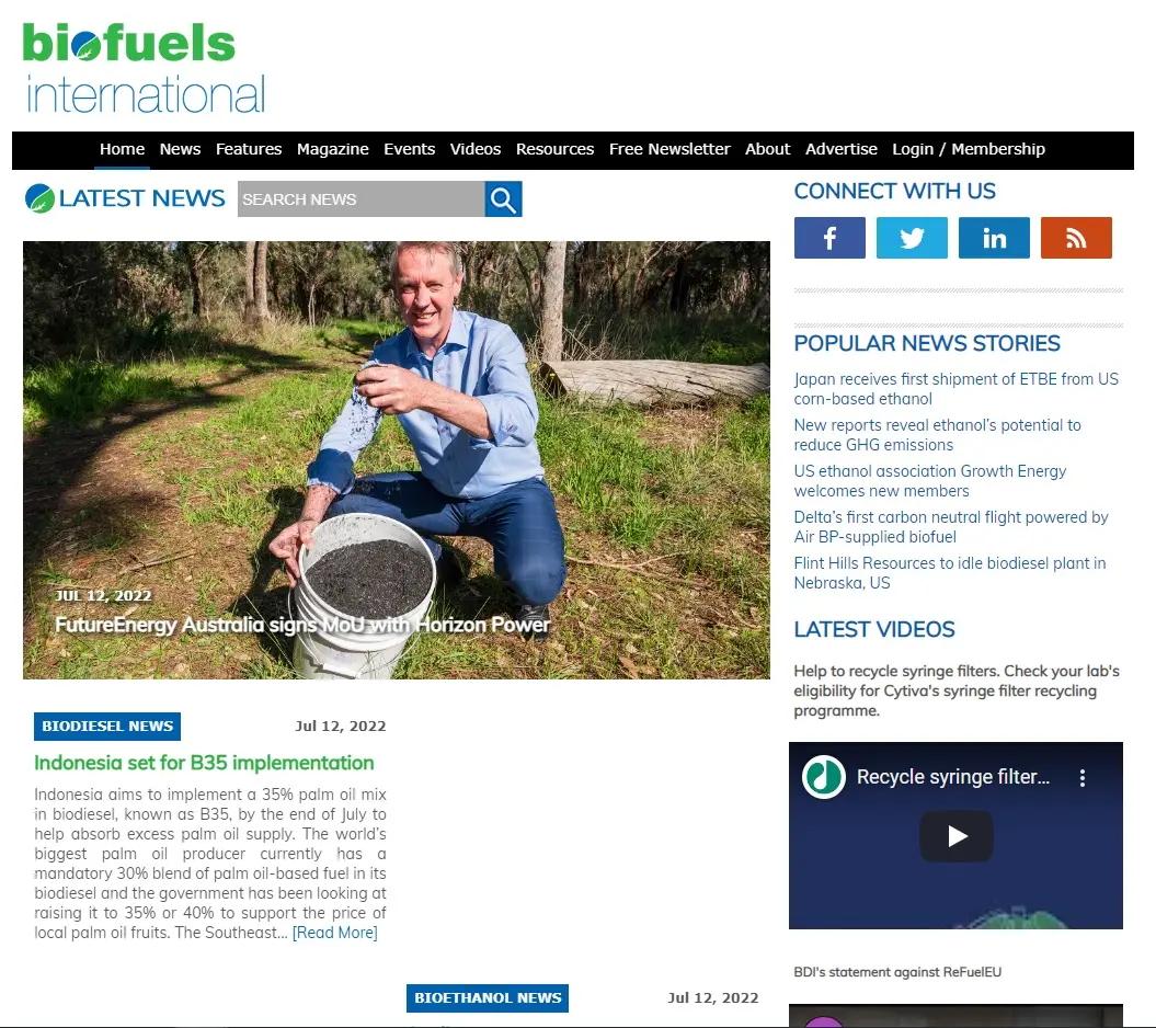 Biofuels International reporting the FutureEnergy Australia memorandum of understanding with Horizon Power.