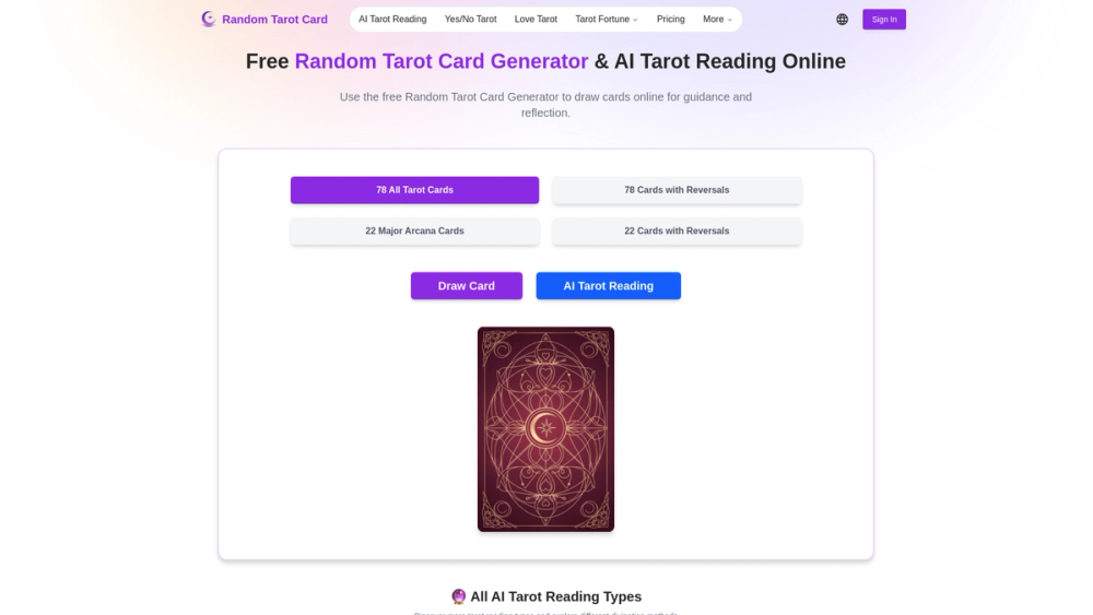Random Tarot Card Generator screenshot