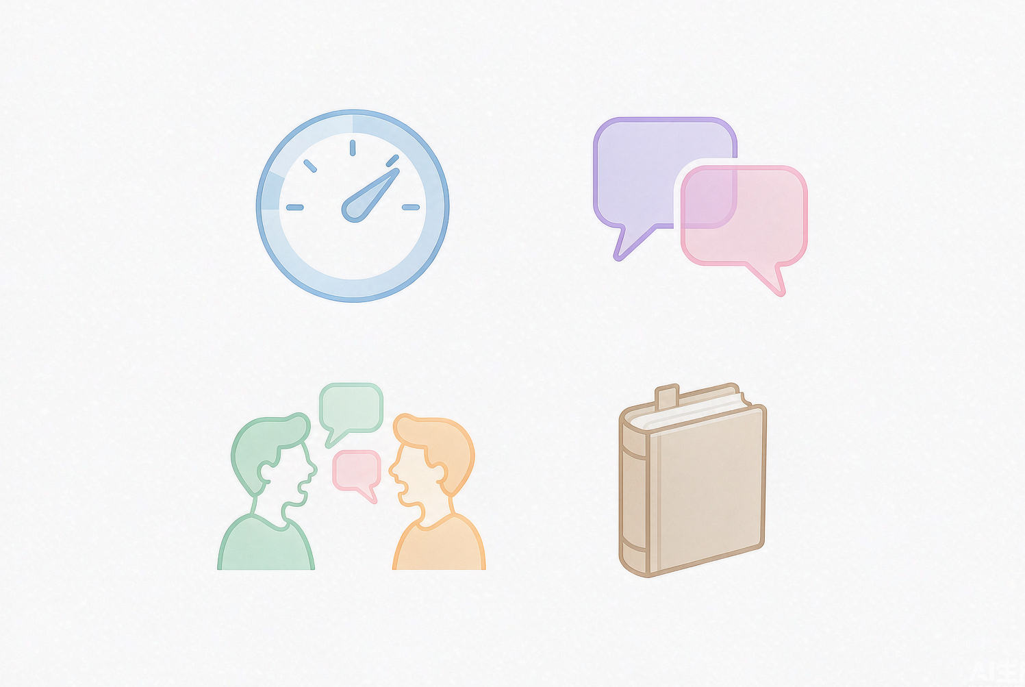 話速、同音語、発話の重なり、専門用語を表す4つの図