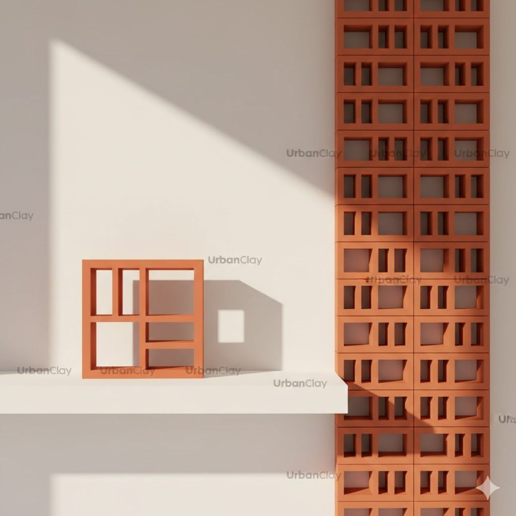 Clay Breeze Blocks Axis Grid Jaali Flexible Brick Tile & Exposed Terracotta Panel - UrbanClay India